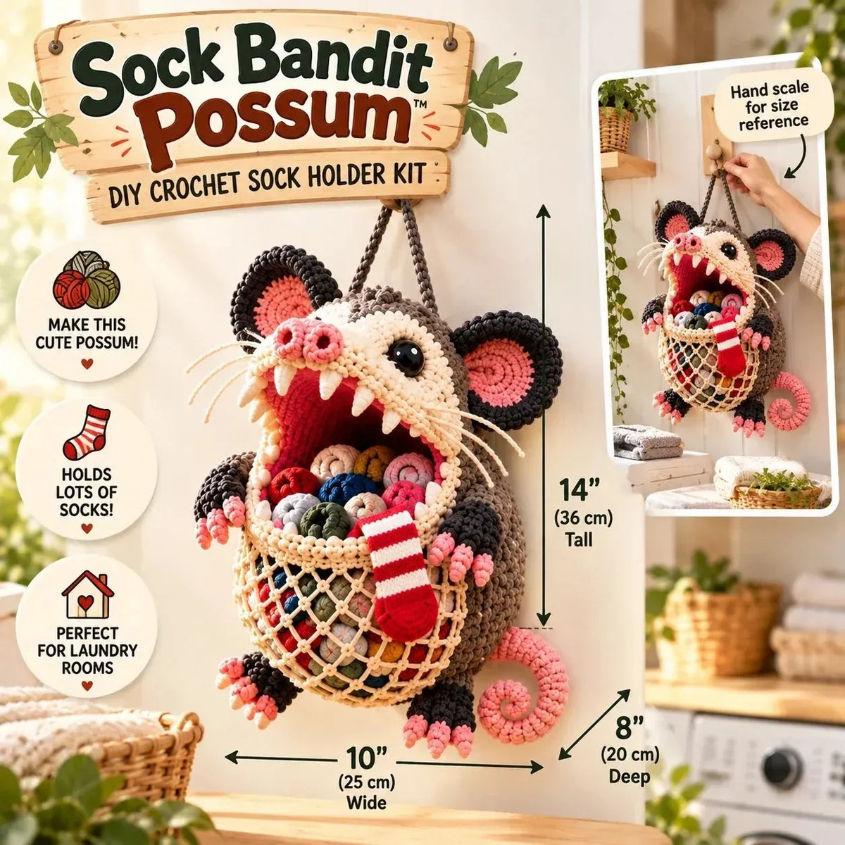 🧶🧦 DIY Crochet Sock-Eating Animal Kit – Funny Hanging Sock Holder & Handmade Gift