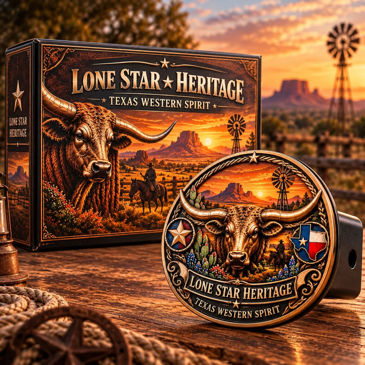 🐂 Texas Longhorn 3D Metal License Plate Frame & Hitch Cover Set – Vintage Western Cowboy Truck Decor & Gift