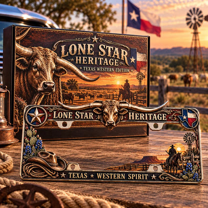 🐂 Texas Longhorn 3D Metal License Plate Frame & Hitch Cover Set – Vintage Western Cowboy Truck Decor & Gift