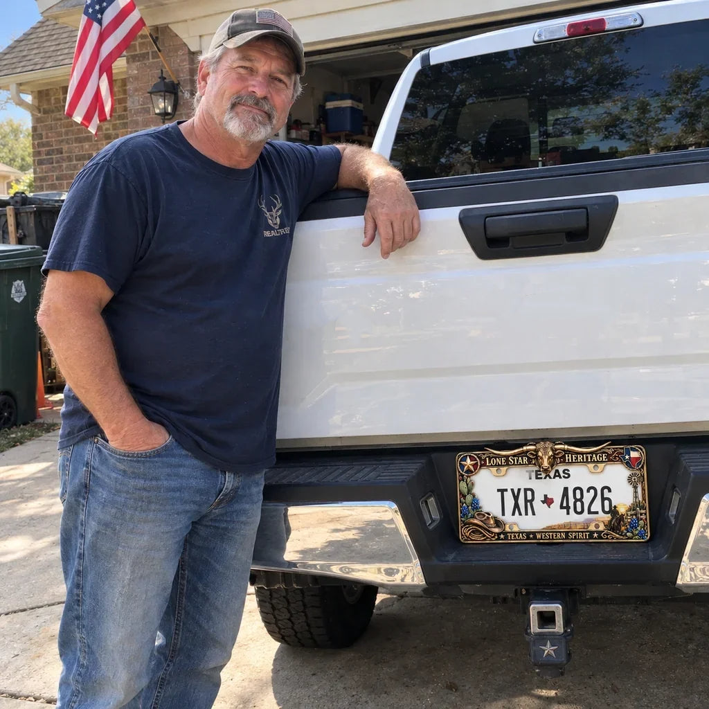 🐂 Texas Longhorn 3D Metal License Plate Frame & Hitch Cover Set – Vintage Western Cowboy Truck Decor & Gift