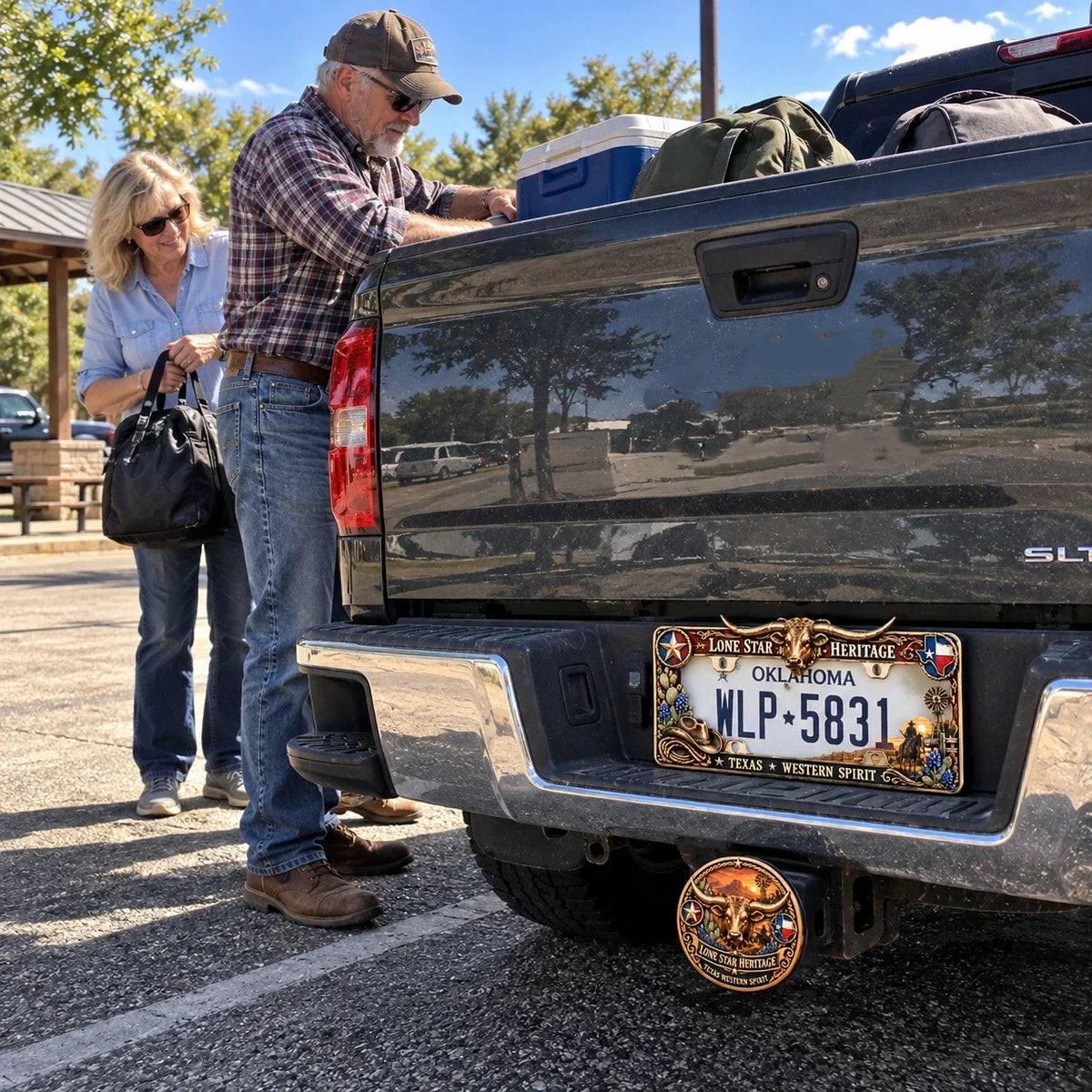 🐂 Texas Longhorn 3D Metal License Plate Frame & Hitch Cover Set – Vintage Western Cowboy Truck Decor & Gift