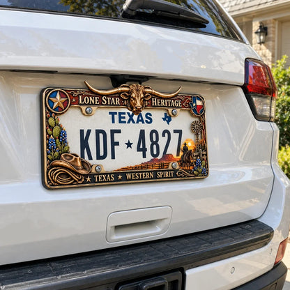 🐂 Texas Longhorn 3D Metal License Plate Frame & Hitch Cover Set – Vintage Western Cowboy Truck Decor & Gift