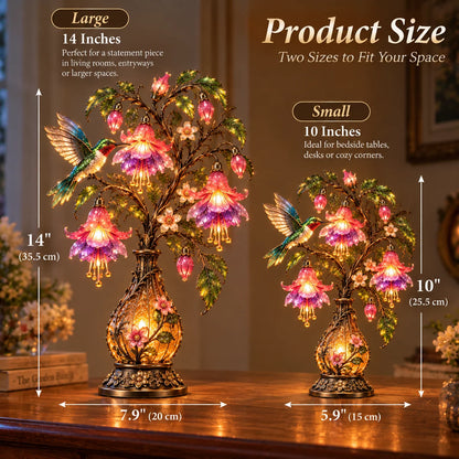 ⏰Limited Stock 50% OFF - 🌸 Hummingbird & Fuchsia Flower Lamp | Lighted Floral Table Decor ✨