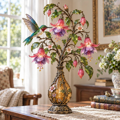 ⏰Limited Stock 50% OFF - 🌸 Hummingbird & Fuchsia Flower Lamp | Lighted Floral Table Decor ✨