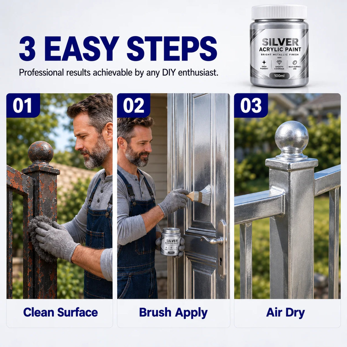 Water Based Metallic Silver Outdoor Anti Rust for Metal Renovation⏳