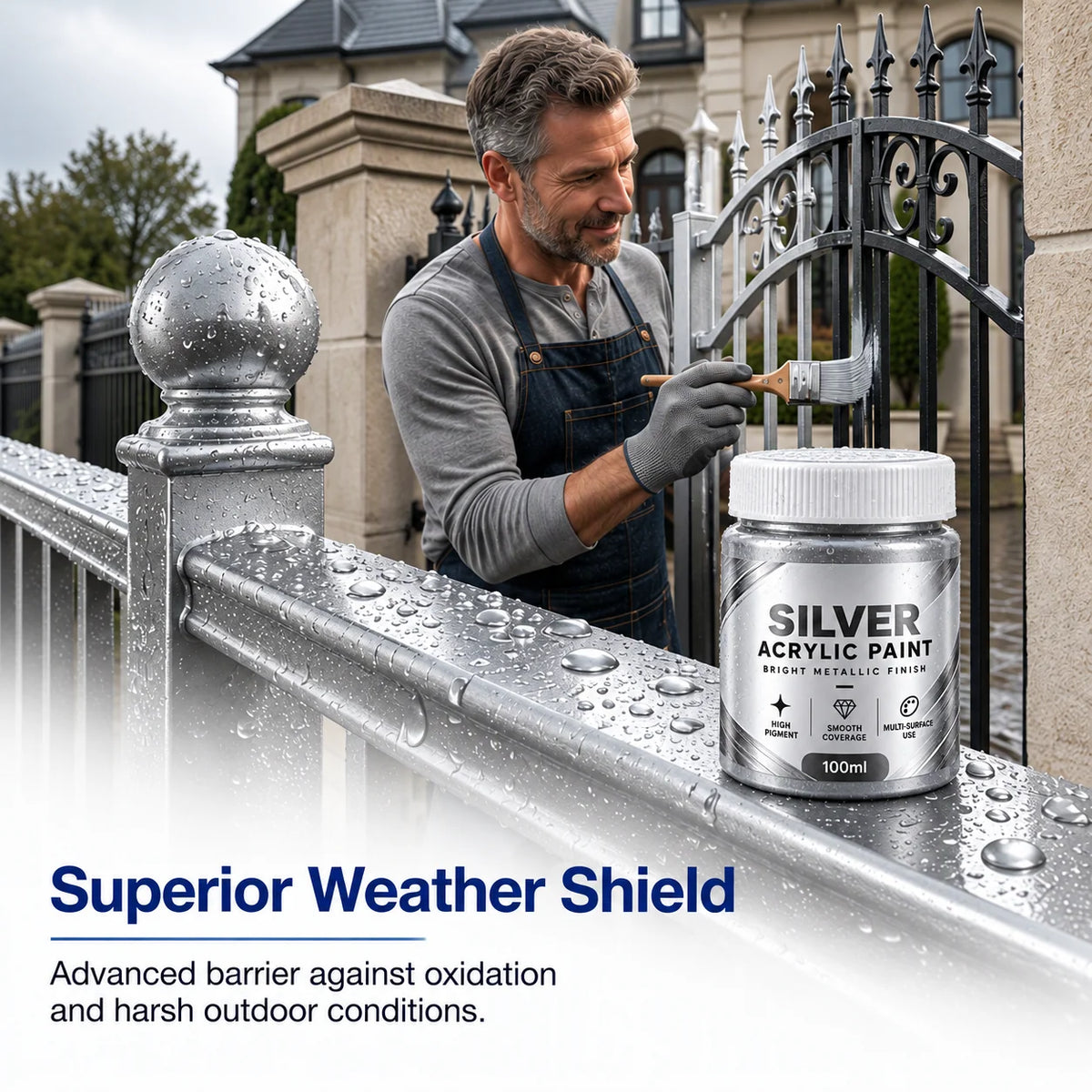 Water Based Metallic Silver Outdoor Anti Rust for Metal Renovation⏳
