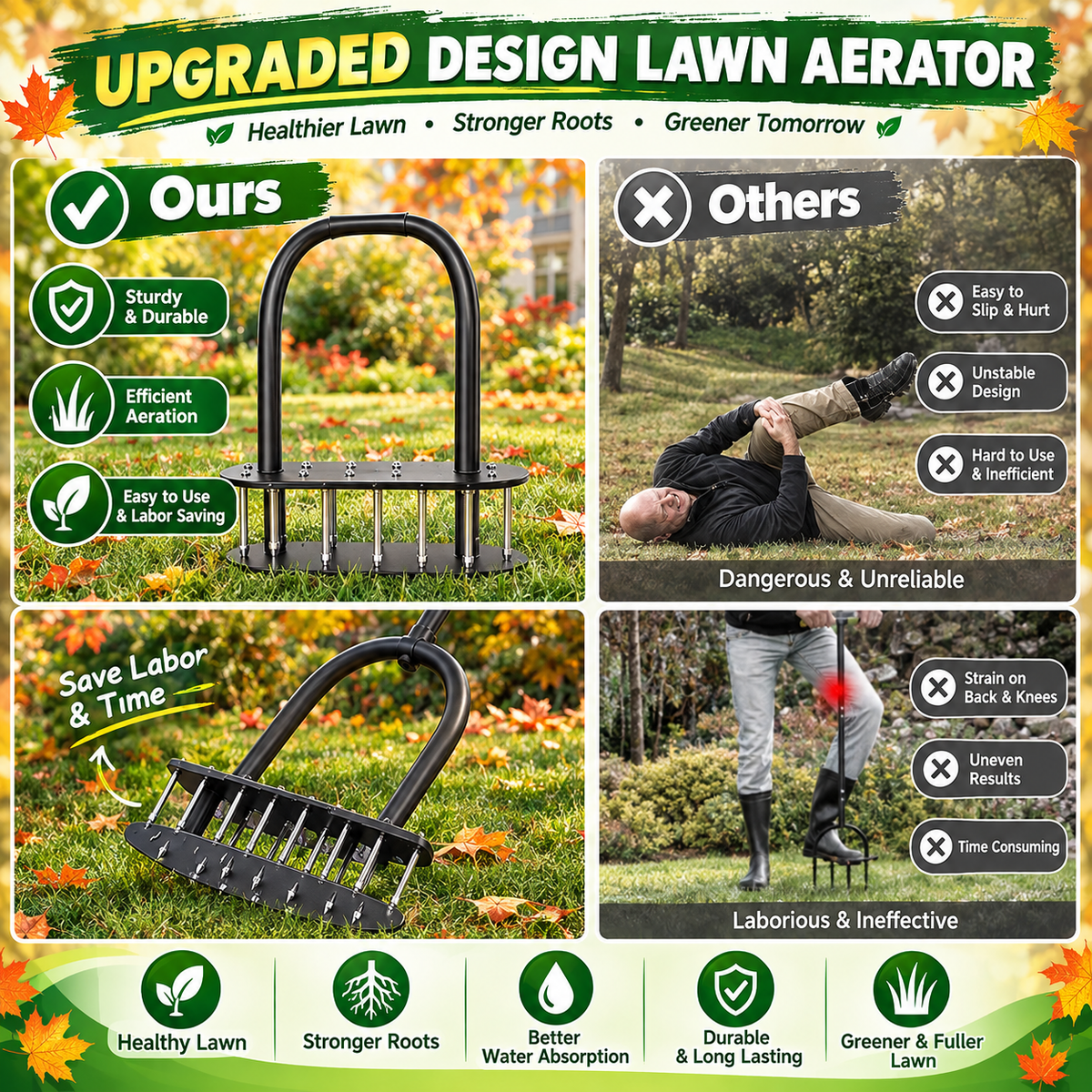 🌱 Manual Lawn Coring Aerator ✅ Carbon Steel Build & Spring Ejection | Healthier Grass Made Easy 🍃