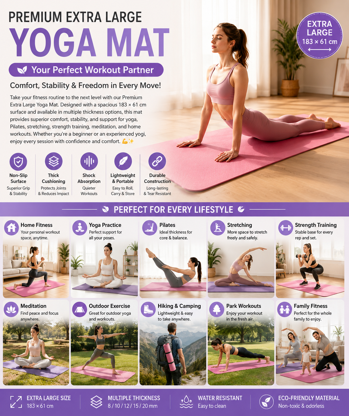 High-density, high-elasticity shock-absorbing and sound-insulating yoga mat