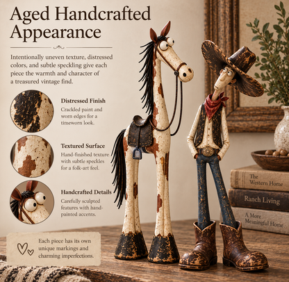 Whimsical Western Cowboy & Horse Figurine Duo 🐴🤠