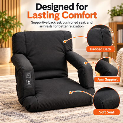 🔥 Heated Massage Floor Chair – Foldable Portable Lounge Seat with Padded Back & Armrests 🪑