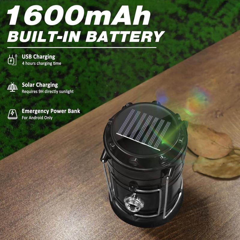 💡Collapsible Portable LED Camping Lantern Lightweight Waterproof Solar USB Rechargeable LED Flashlight