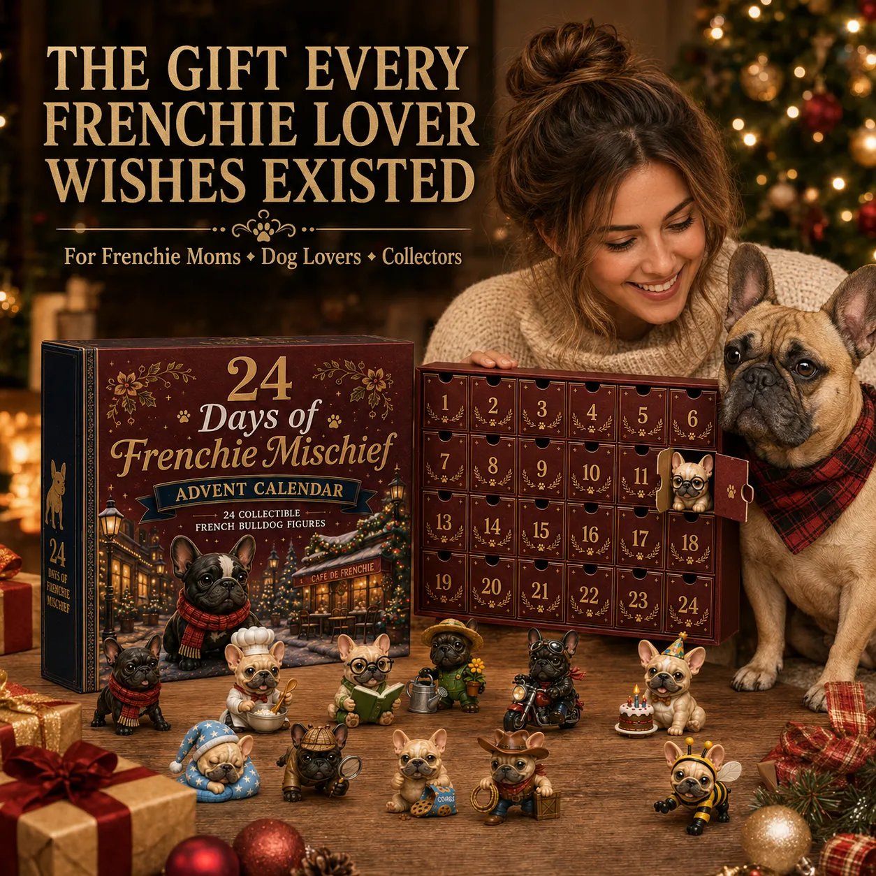 🐶 24-Day French Bulldog Christmas Advent Calendar | 24 Unique Collectible Frenchie Characters with Different Outfits, Personalities & Daily Holiday Surprises 🎄✨