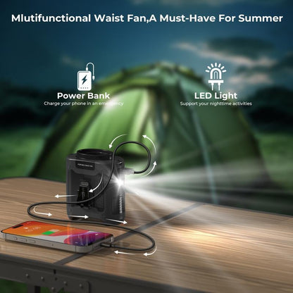 🔥Last Day 49% OFF🔥Portable Fan, USB Rechargeable Waist Fan with Clip & Power Bank, Personal Cooling Fan for Outdoor Travel Camping