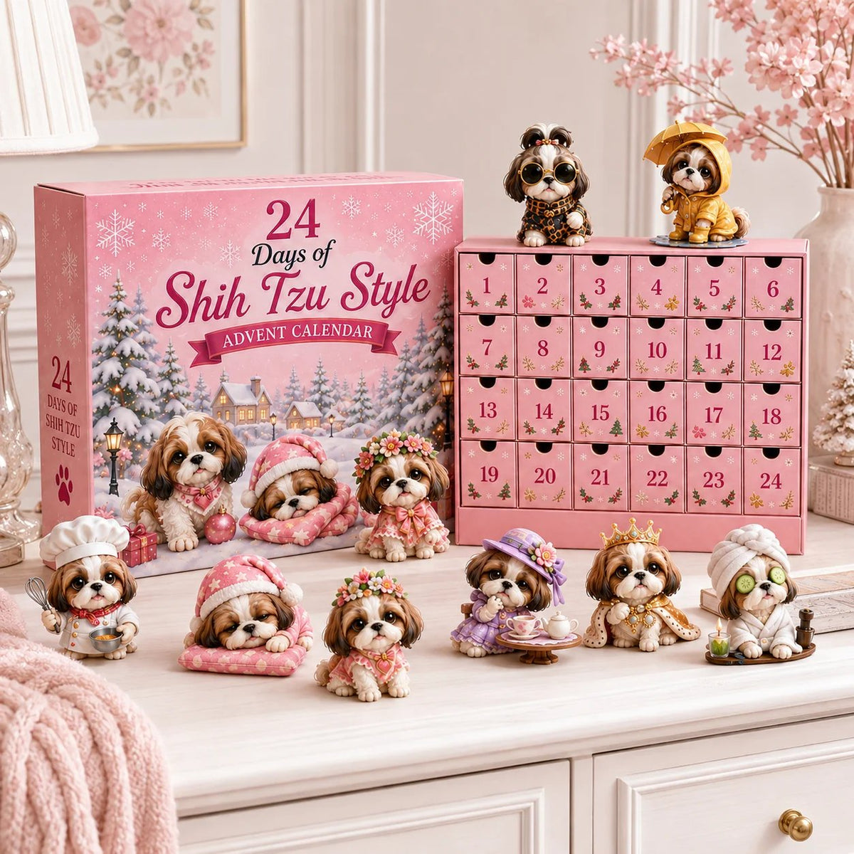 🎄LAST DAY 49% OFF -🎀24 Days of Shih Tzu Style 2D Advent Calendar –  24 Unique 2D Shih Tzu Collectibles ✨🐾