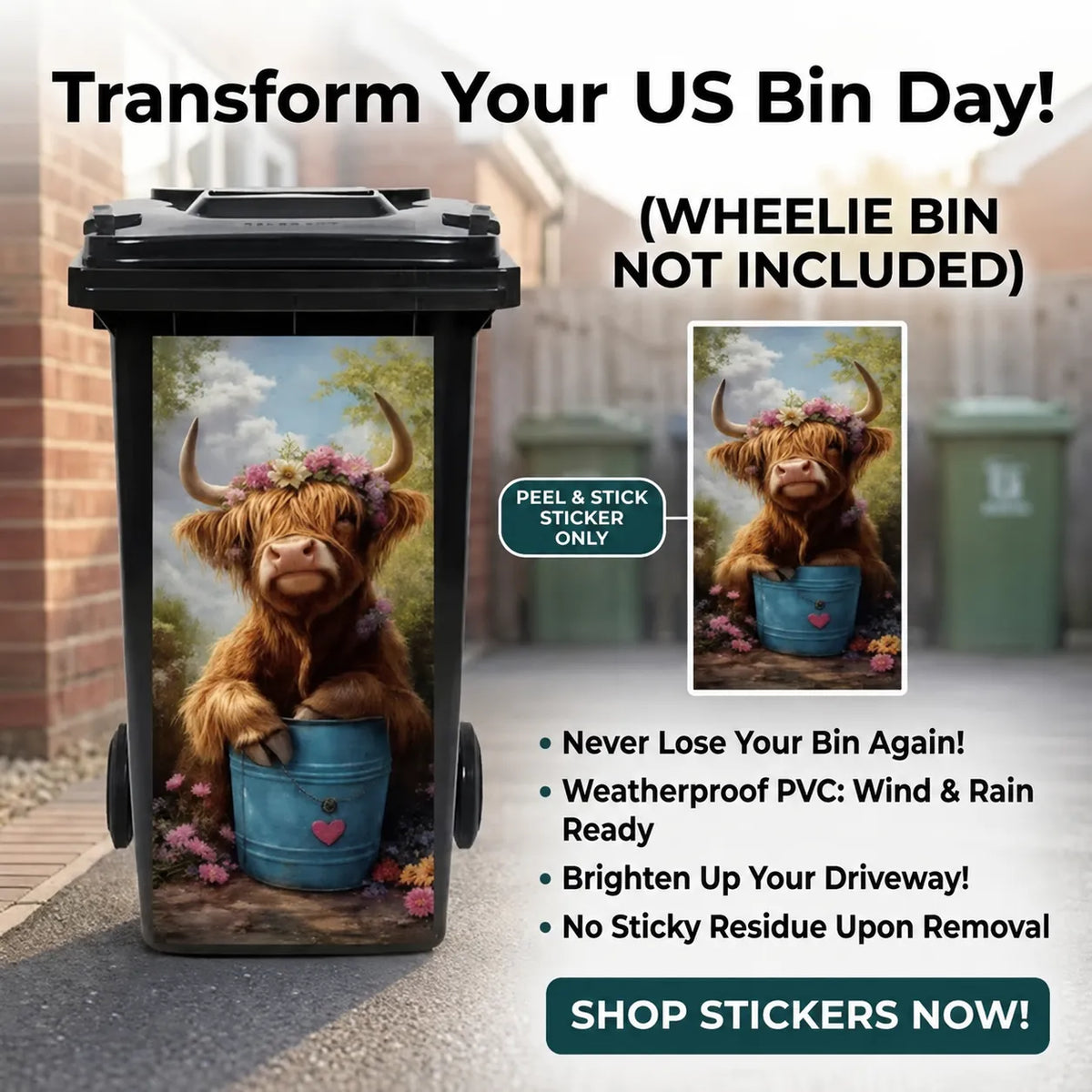 Creative Trash Can Sticker with Colourful Cartoon✨