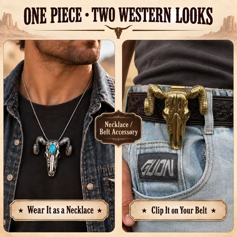 Western Skull Pendant Necklace & Belt Clip