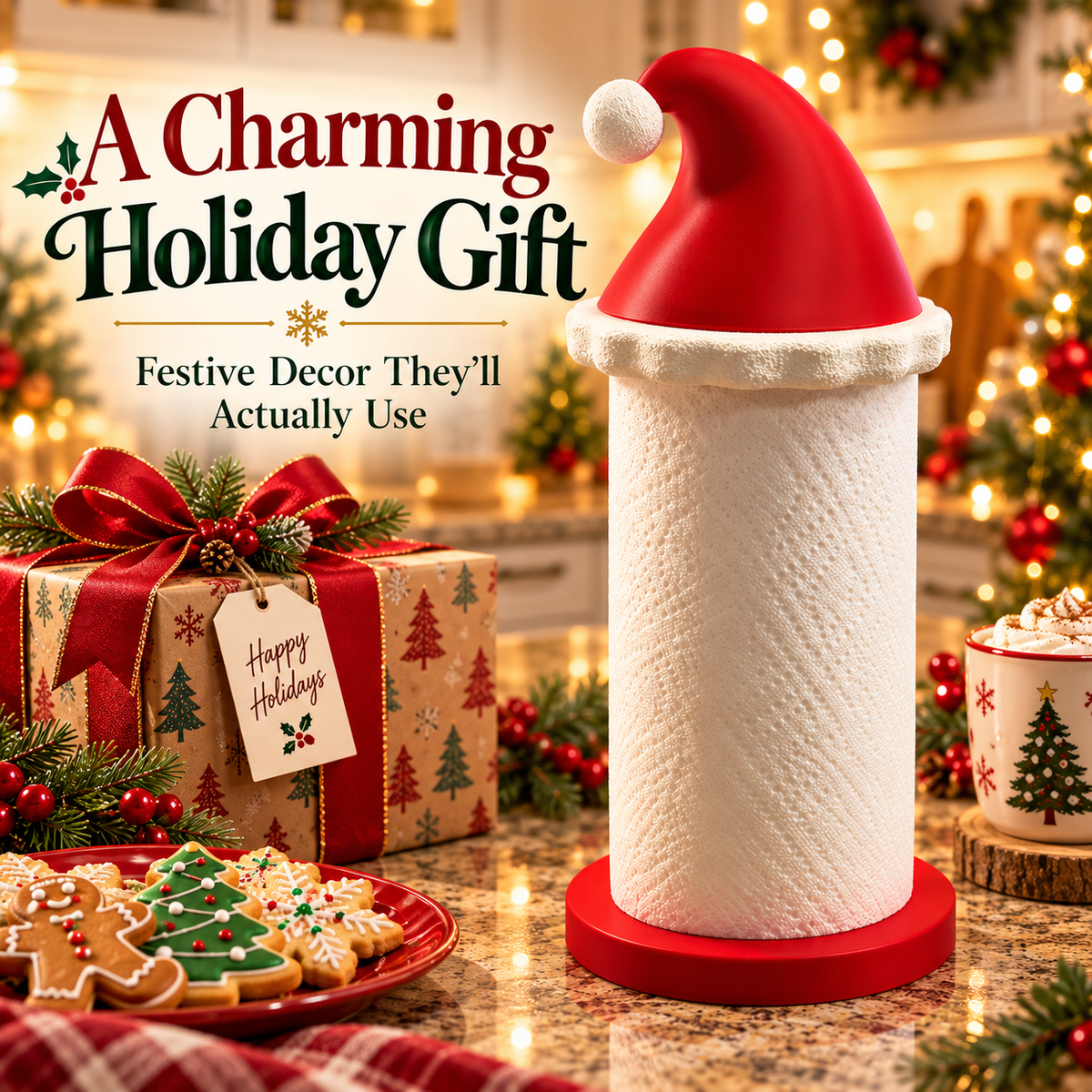 50% OFF🎅🎄 Santa Hat Paper Towel Holder – Festive Christmas Kitchen Decor ！！！🎁