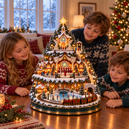 ✨LAST DAY 49% ✨OFF Lighted Christmas Village Tree with Train & Carousel