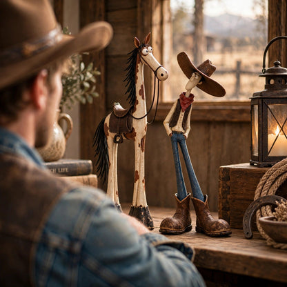 Whimsical Western Cowboy & Horse Figurine Duo 🐴🤠