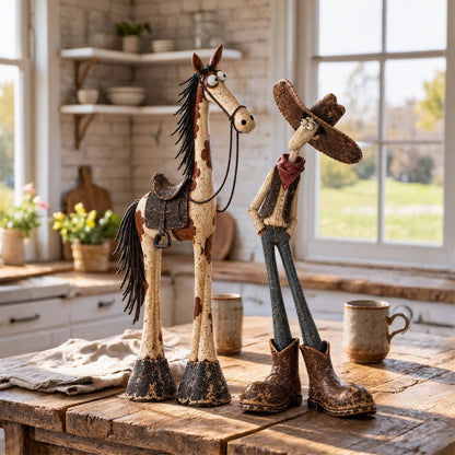 Whimsical Western Cowboy & Horse Figurine Duo 🐴🤠