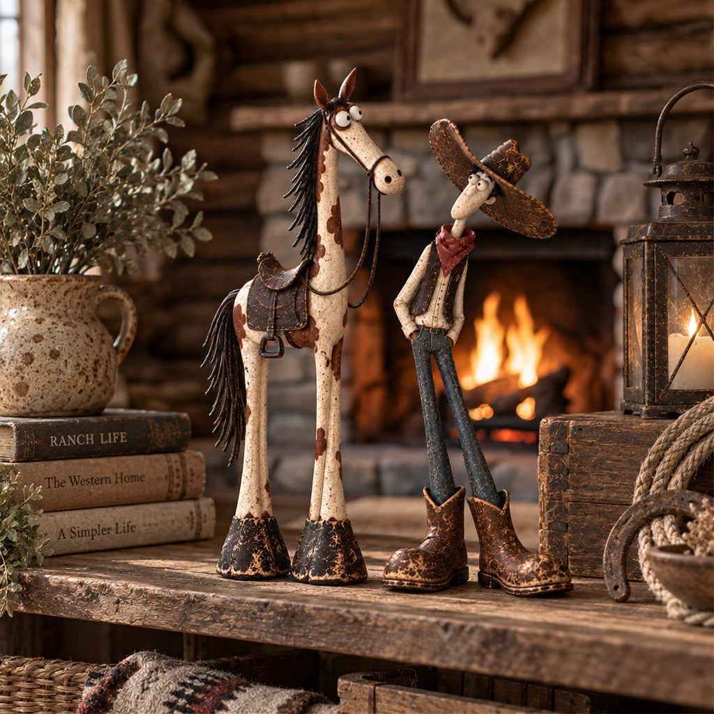 Whimsical Western Cowboy & Horse Figurine Duo 🐴🤠