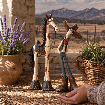 Whimsical Western Cowboy & Horse Figurine Duo 🐴🤠
