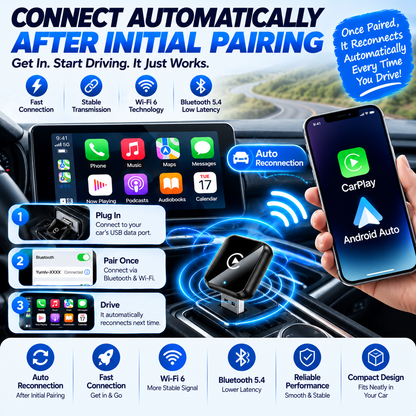 2-in-1 Wireless CarPlay & Android Auto Adapter – Plug & Play