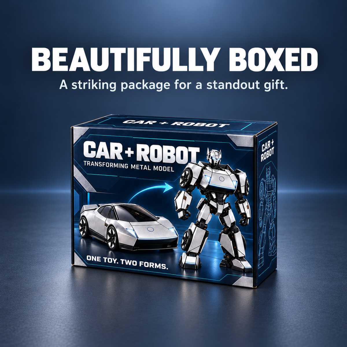 🏎️Silver 2-in-1 Transforming Sports Car & Robot – Futuristic Mecha Figure
