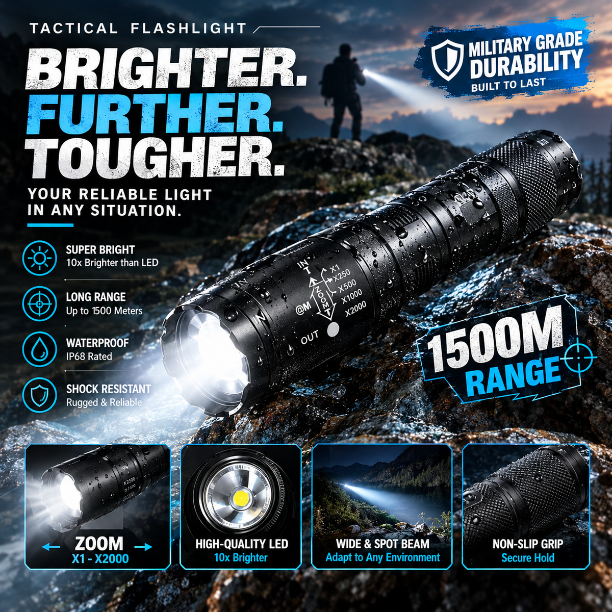 🔦 Rechargeable Tactical High-Lumens Flashlight - Adjustable Zoom & Beam 🔋