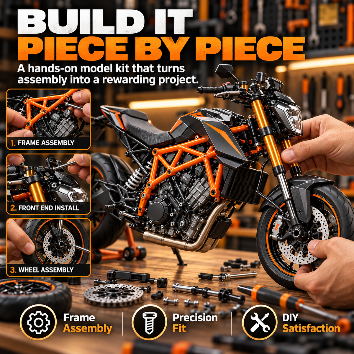 🏍️ Motorcycle Model Kit – 1:6 Scale DIY Assembly & Fuel-Powered Engine
