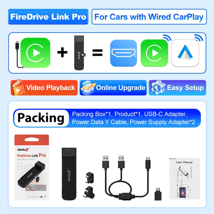 CarlinKit FireDrive Link Pro with Wireless Carplay & Android Auto For Fire TV Stick