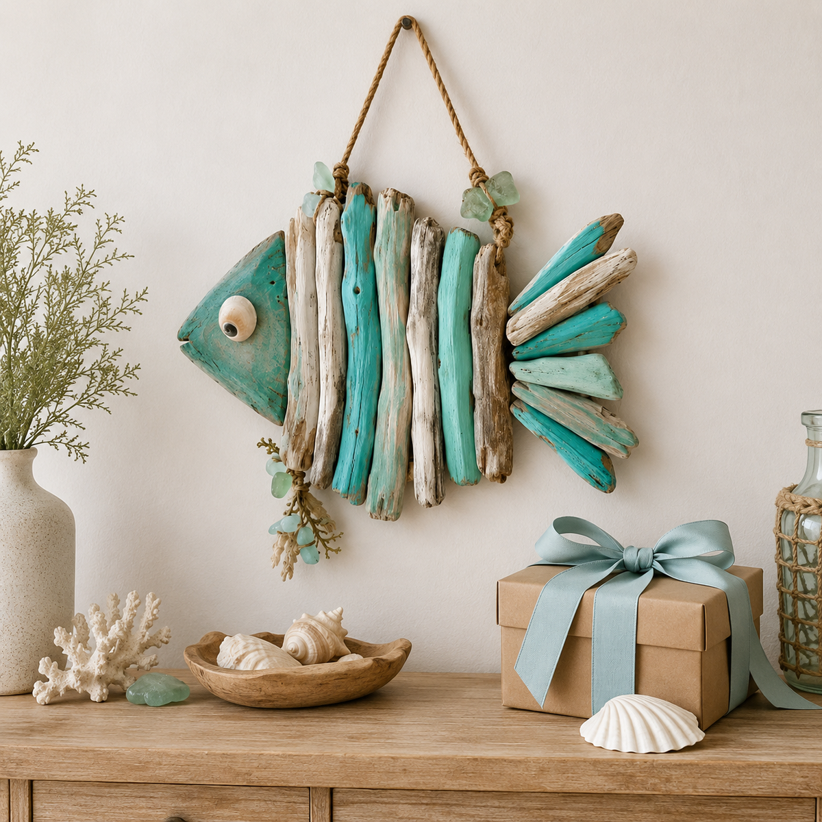 🌊 Lighted Coastal Fish Wall Decor – Driftwood Nautical Wall Hanging with LED Lights