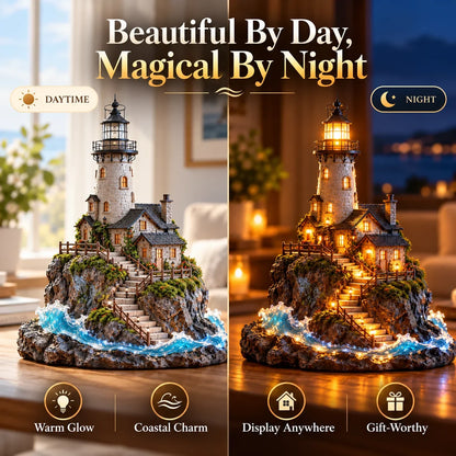 🗼 Illuminated Coastal Lighthouse Scene | Warm Seaside Tabletop Décor