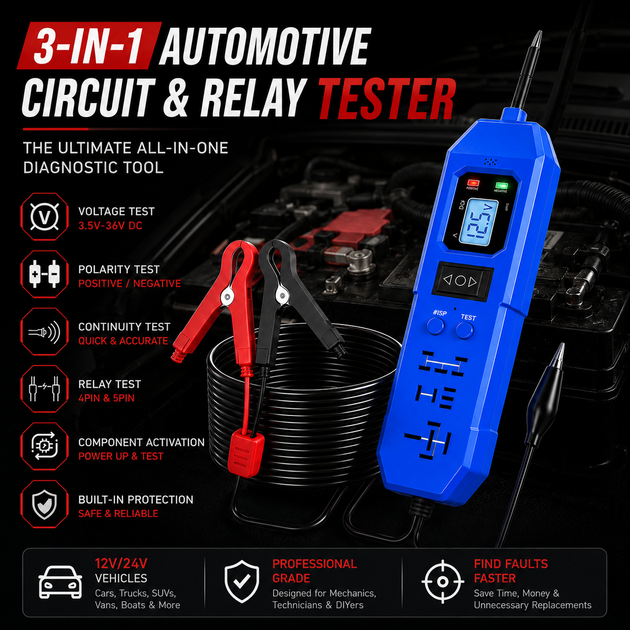 🔧 3-in-1 Automotive Power Circuit Probe & Relay Tester – 12V/24V Electrical Diagnostic Tool |Buy 2 Free Shipping🚚