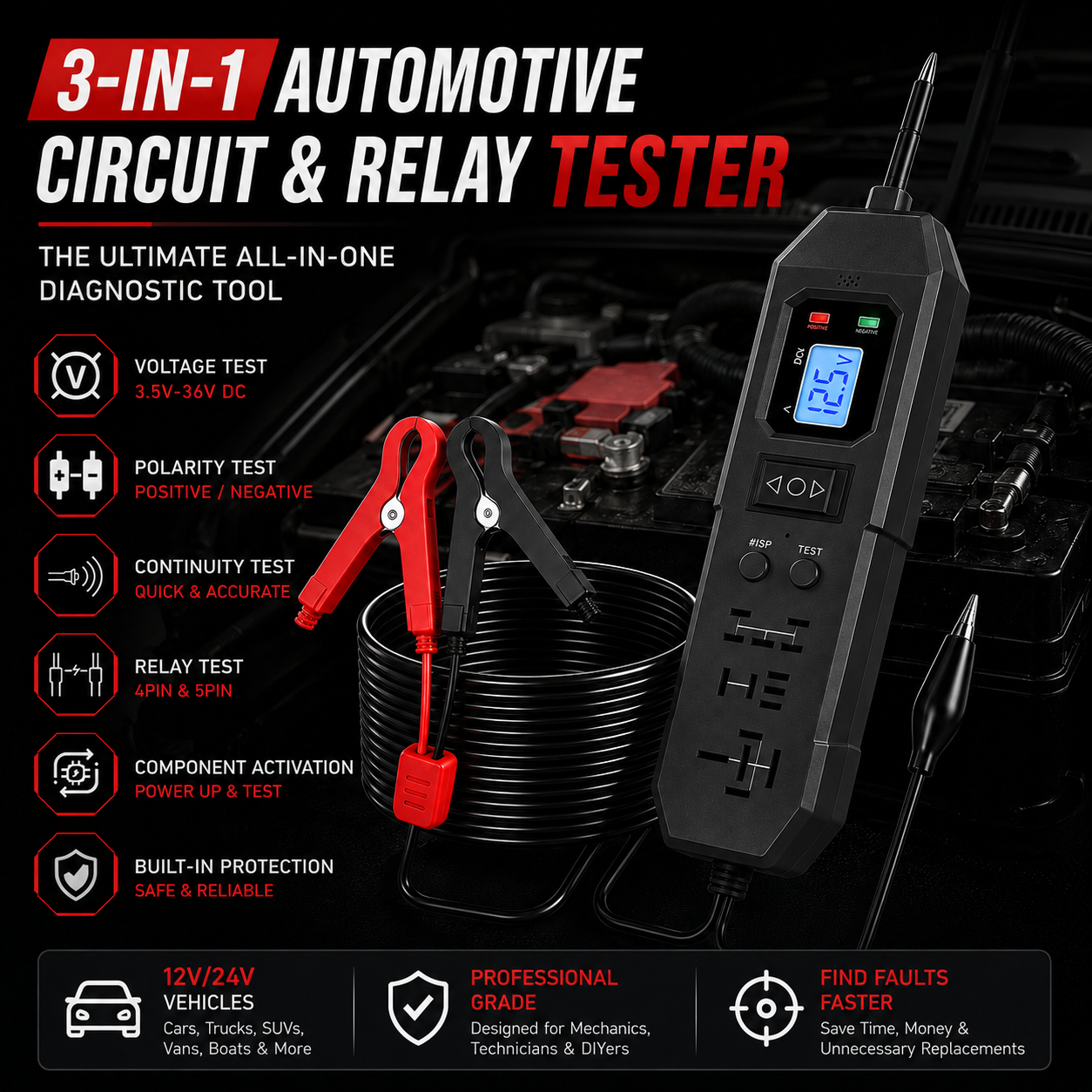 🔧 3-in-1 Automotive Power Circuit Probe & Relay Tester – 12V/24V Electrical Diagnostic Tool |Buy 2 Free Shipping🚚