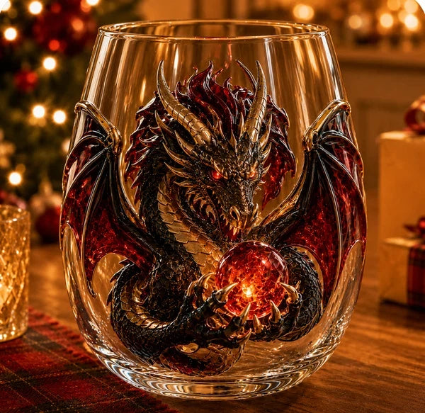Mythic Dragon 3D Glass Art Cup – Handcrafted Fantasy Whiskey Glass