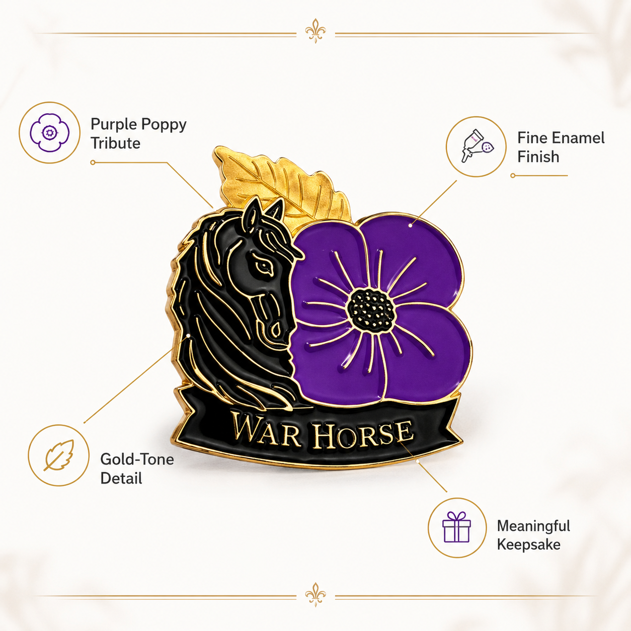 🎁 Limited Edition War Horse Purple Poppy 111th Anniversary Remembrance Brooch