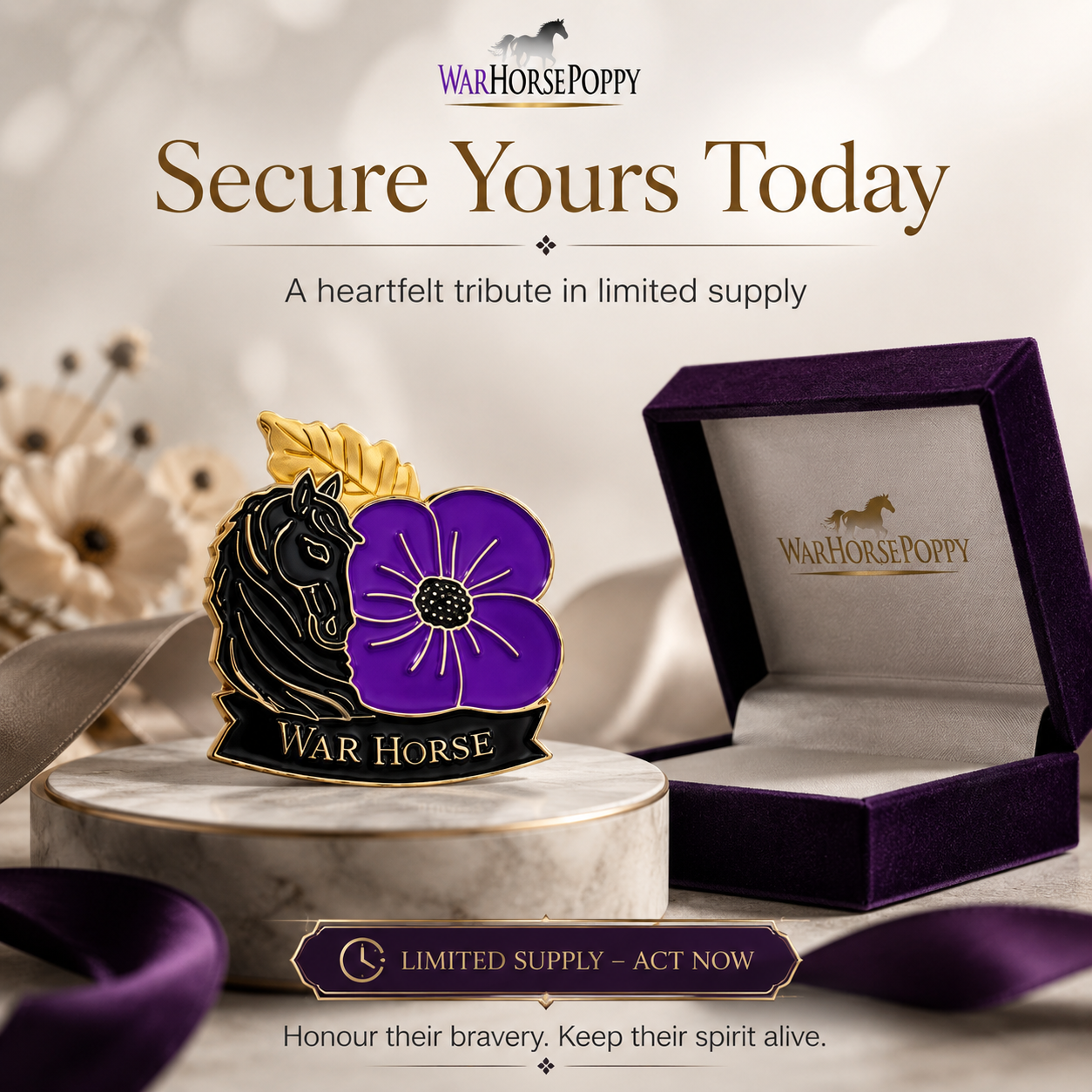 🎁 Limited Edition War Horse Purple Poppy 111th Anniversary Remembrance Brooch