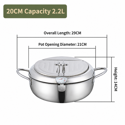 🥗Kitchen Essentials 🍳 304 Stainless Steel Deep Fryer Pot – Thermometer, Oil Drain Rack, Splatter-Proof Lid
