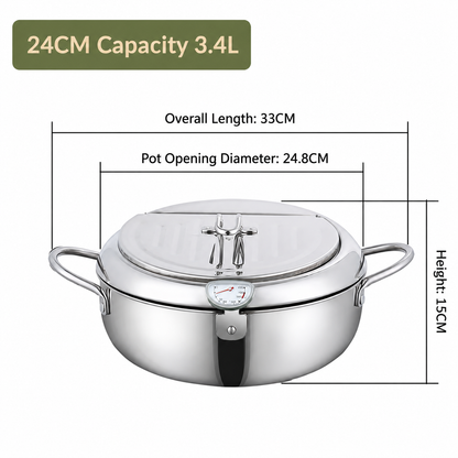 🥗Kitchen Essentials 🍳 304 Stainless Steel Deep Fryer Pot – Thermometer, Oil Drain Rack, Splatter-Proof Lid