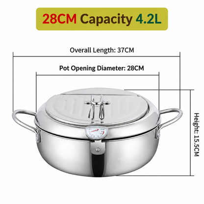 🥗Kitchen Essentials 🍳 304 Stainless Steel Deep Fryer Pot – Thermometer, Oil Drain Rack, Splatter-Proof Lid