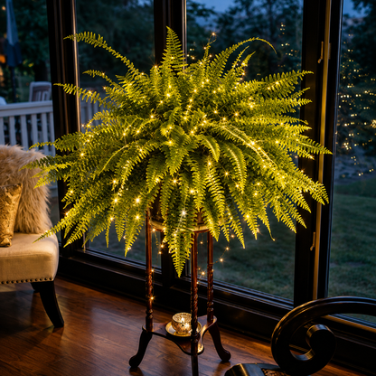 💛Glowing Boston Ferns with Lights – 🌿 Zero Watering, Zero Maintenance