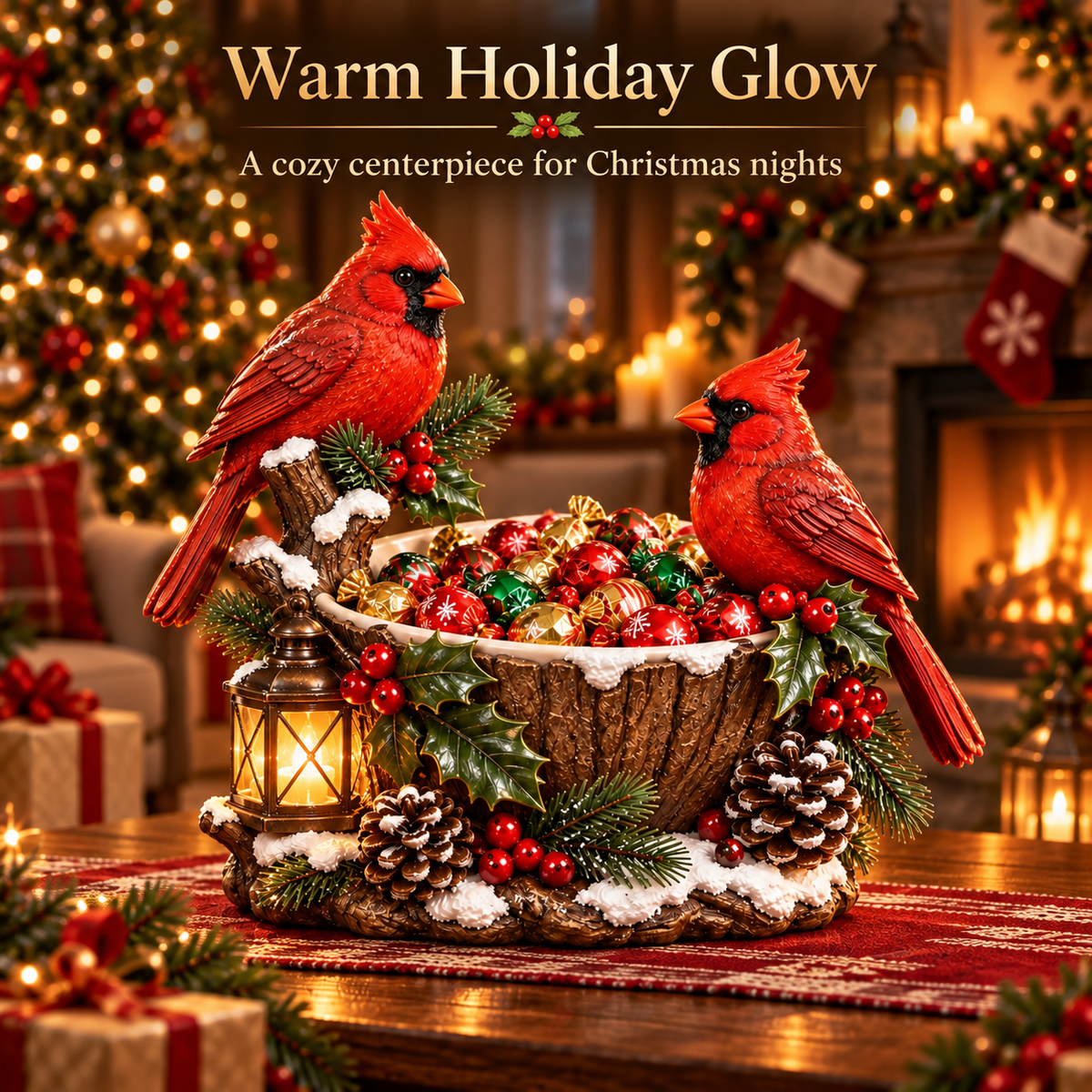 🔥Hot Sale 49% OFF❤️ Cardinal Christmas Treat Bowl™ – Lighted Holiday Candy Bowl & Tabletop Decor