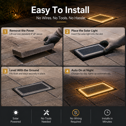 ☀️ Solar Paver Lights 4"×8" – Warm White Recessed Ground Lights for Driveways, Walkways & Patios