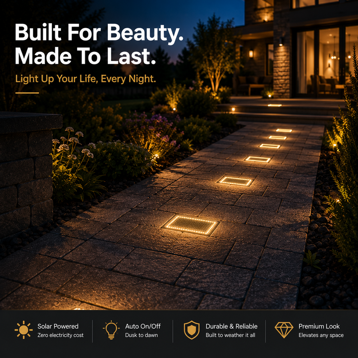 ☀️ Solar Paver Lights 4"×8" – Warm White Recessed Ground Lights for Driveways, Walkways & Patios