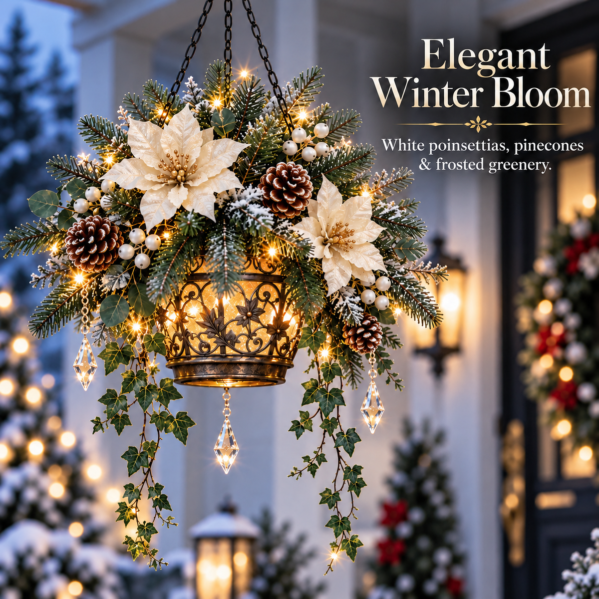🔥Winter Bloom Glow™ Collection 🔥Pre-Lit Winter Floral Collection、Luminous Winter Flower Decor、Glowing Frosted Blooms