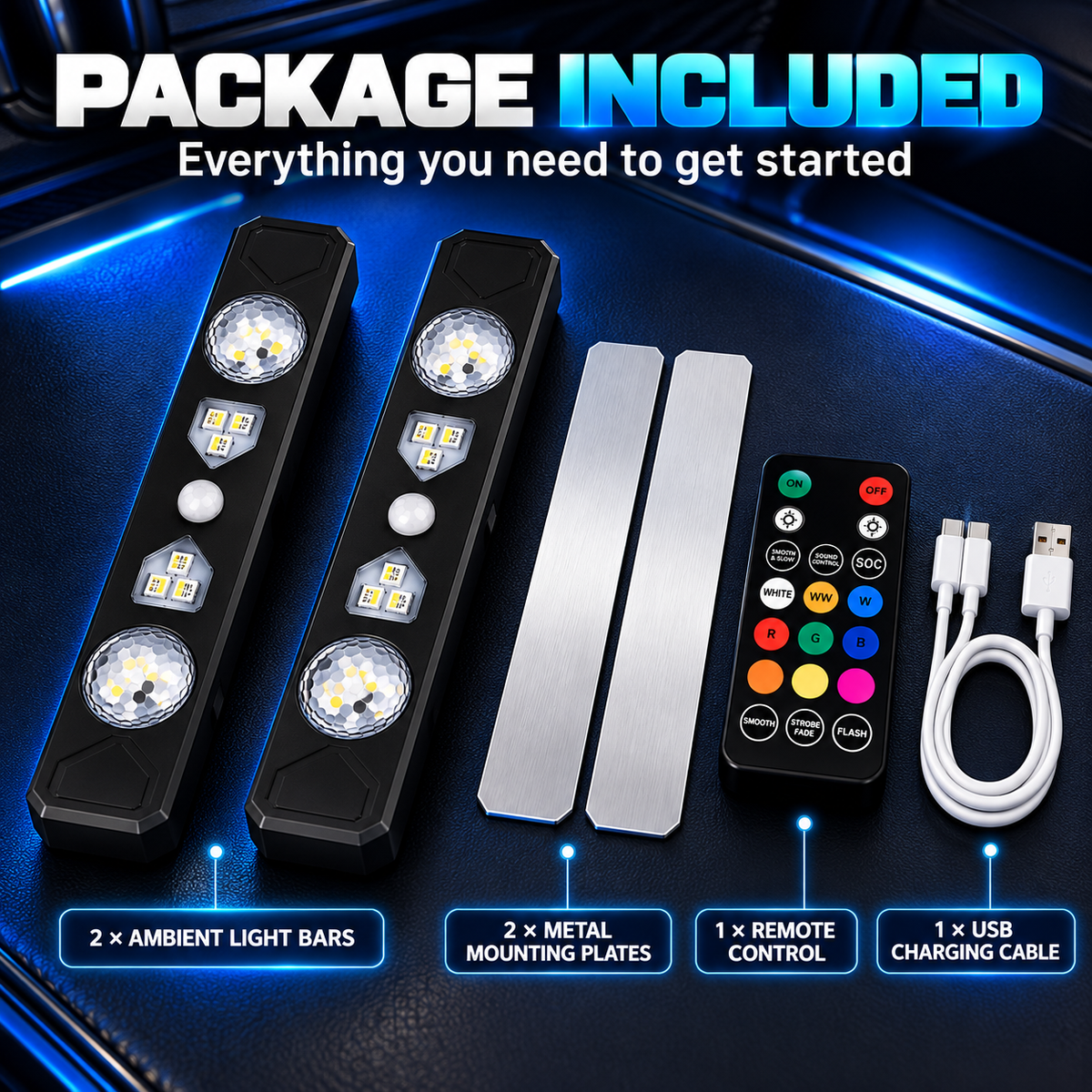 🚗✨ Wireless Car Interior LED Lights – Automatic Sensor Ambient Lighting for Cars, SUVs & Trucks
