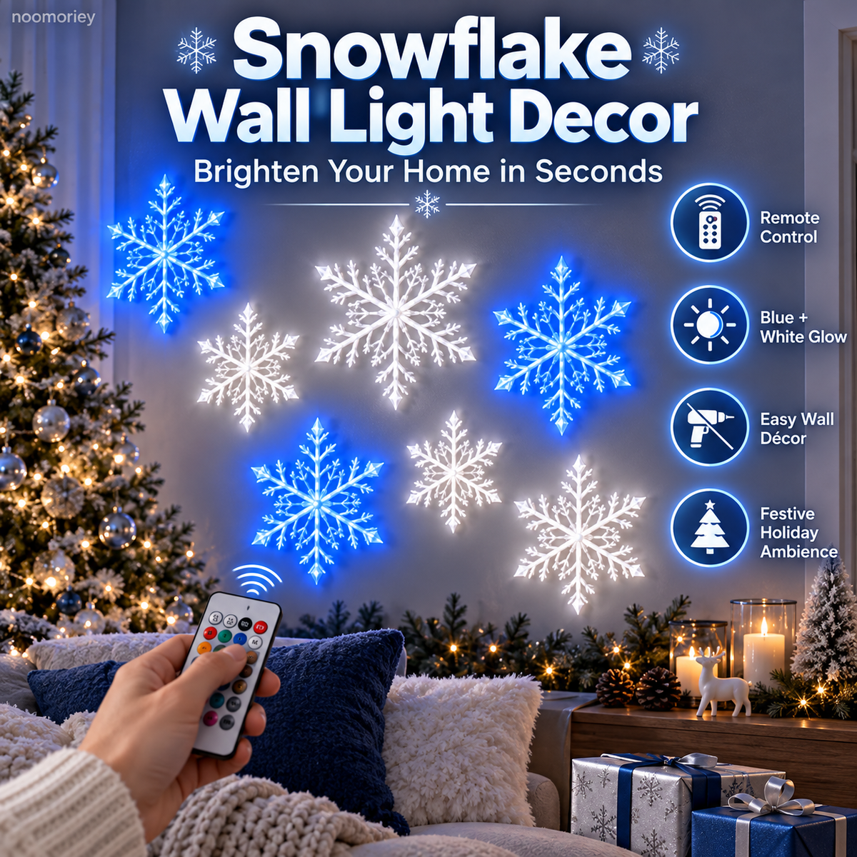 ❄️12 PCS LED Snowflake Wall Lights  – Blue & White Christmas Holiday Decor