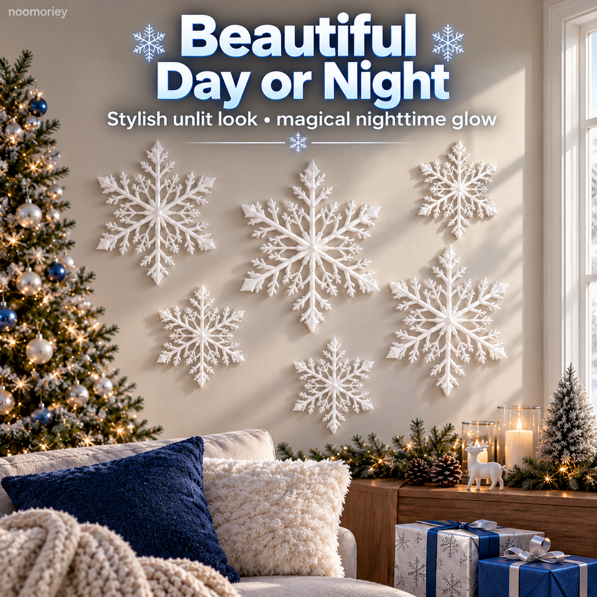 ❄️12 PCS LED Snowflake Wall Lights  – Blue & White Christmas Holiday Decor