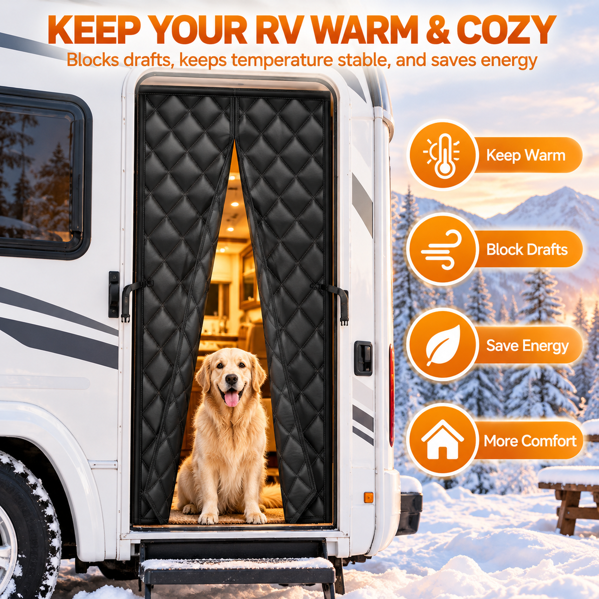 🚚RV Insulated Door Cover, Magnetic Thermal Curtain, 33 x 80 in, Fits Most RV Entry Doors